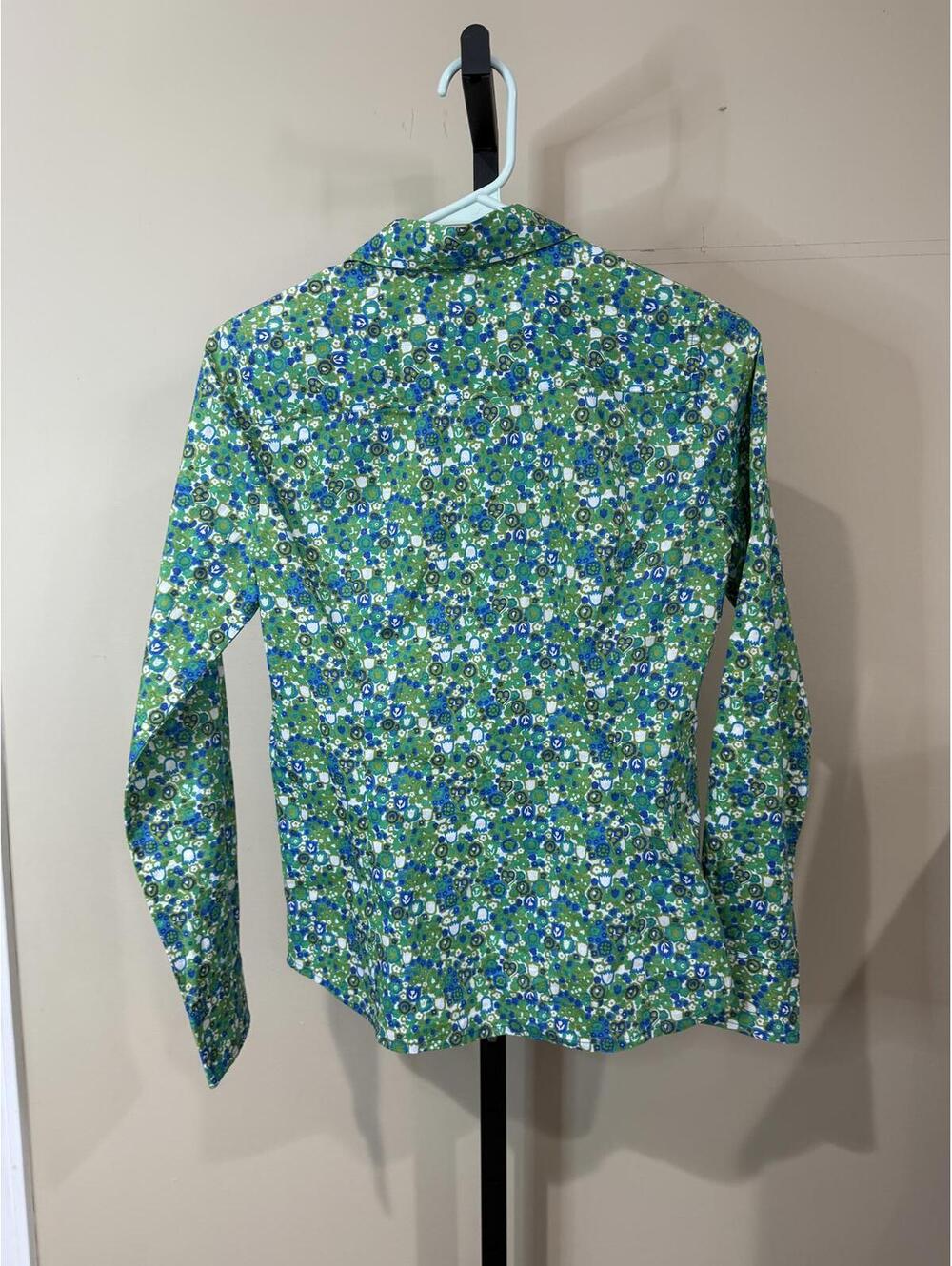 Women's J.Crew 0 Green Long Sleeve Floral Print Shirt - Picture 8 of 10
